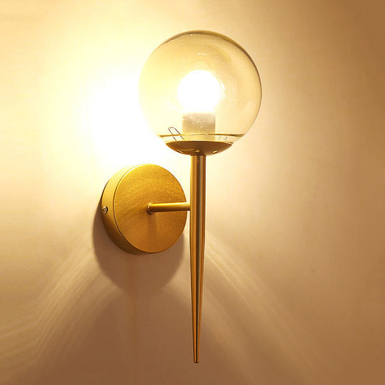 Modern Black/Gold Round Glass Wall Sconce for Bedroom Lighting