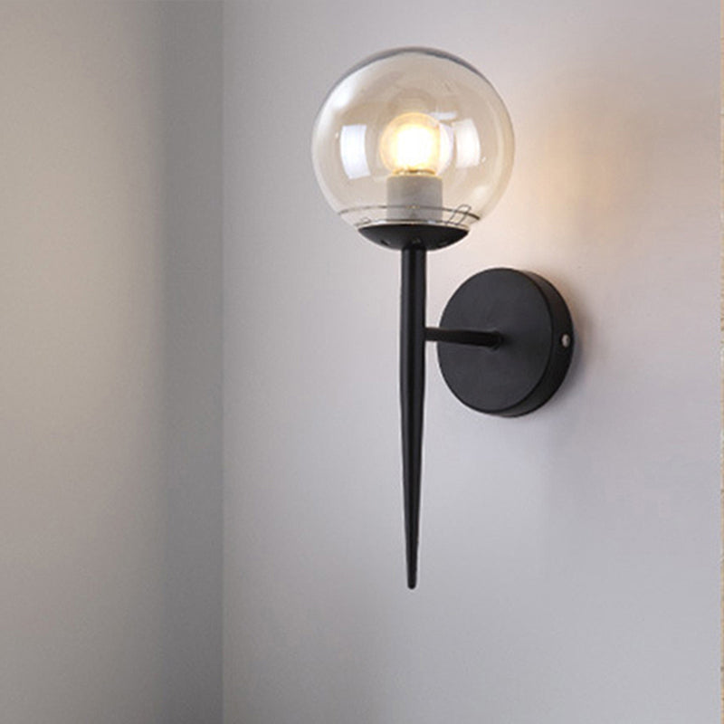 Modern Black/Gold Round Glass Wall Sconce for Bedroom Lighting