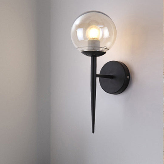 Modern Black/Gold Round Glass Wall Sconce for Bedroom Lighting