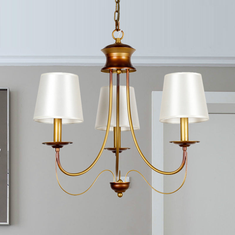 Traditional Brass Finish Chandelier with White Fabric Lamp Shade - 3/5/6 Lights