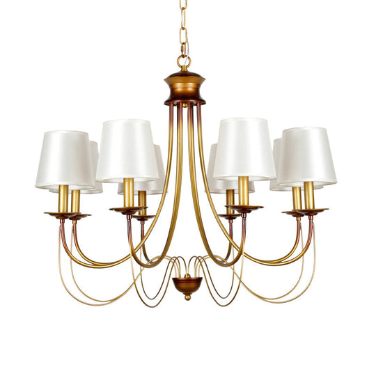 Traditional Brass Finish Chandelier with White Fabric Lamp Shade - 3/5/6 Lights