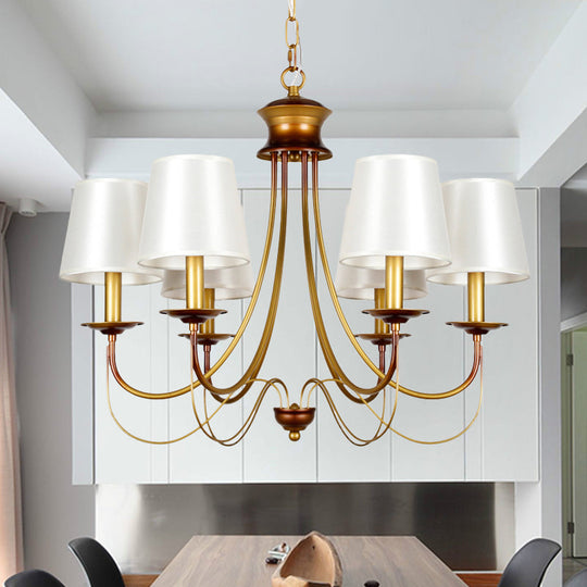 Traditional Brass Finish Chandelier with White Fabric Lamp Shade - 3/5/6 Lights