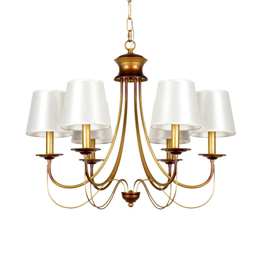 Traditional Brass Finish Chandelier with White Fabric Lamp Shade - 3/5/6 Lights