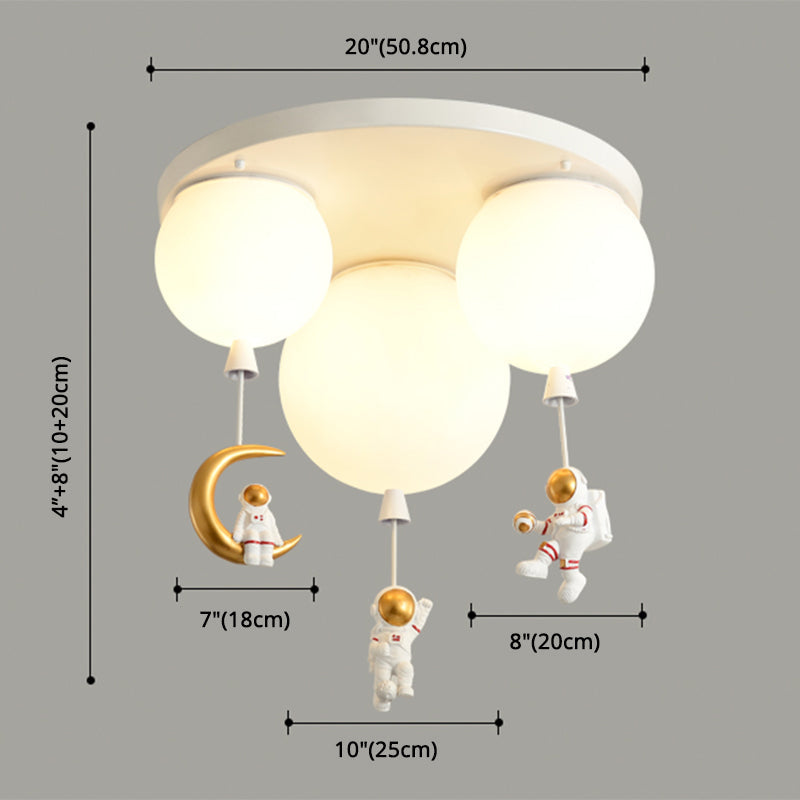 Kids' Ceiling Light with Cartoon Astronaut Pendant - Round Frosted Acrylic Lampshade, Flush-mount Design