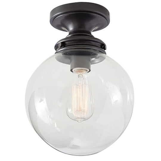 1-Light Black Industrial Ceiling Light with Clear Glass Shade - Round Flush-mount Lamp for Cloth Shop