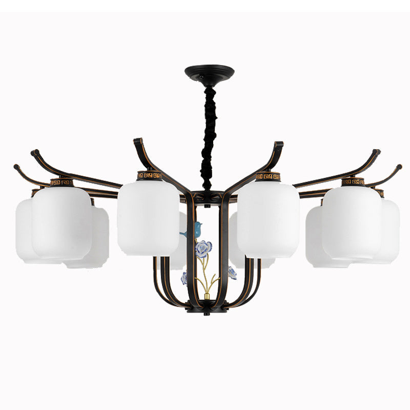 Modern Milk Glass Cylinder Chandelier Pendant Light for Living Room