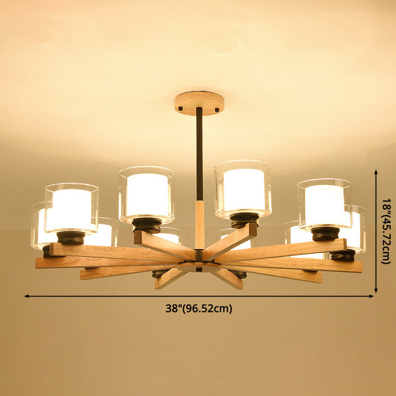 Modern White Glass Cylinder Chandelier - Stylish Suspension Light for Living Room, Wooden Stand