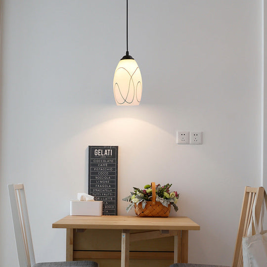 Modern Wave Tulip White Glass Pendant Lamp with Black Hanging Ceiling Light - Ideal for Dining Room