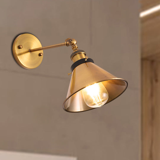 Industrial Style Metal Wall Lamp with Rotatable Barn/Cone Shade - Brass 1 Head Lighting Fixture for Kitchen