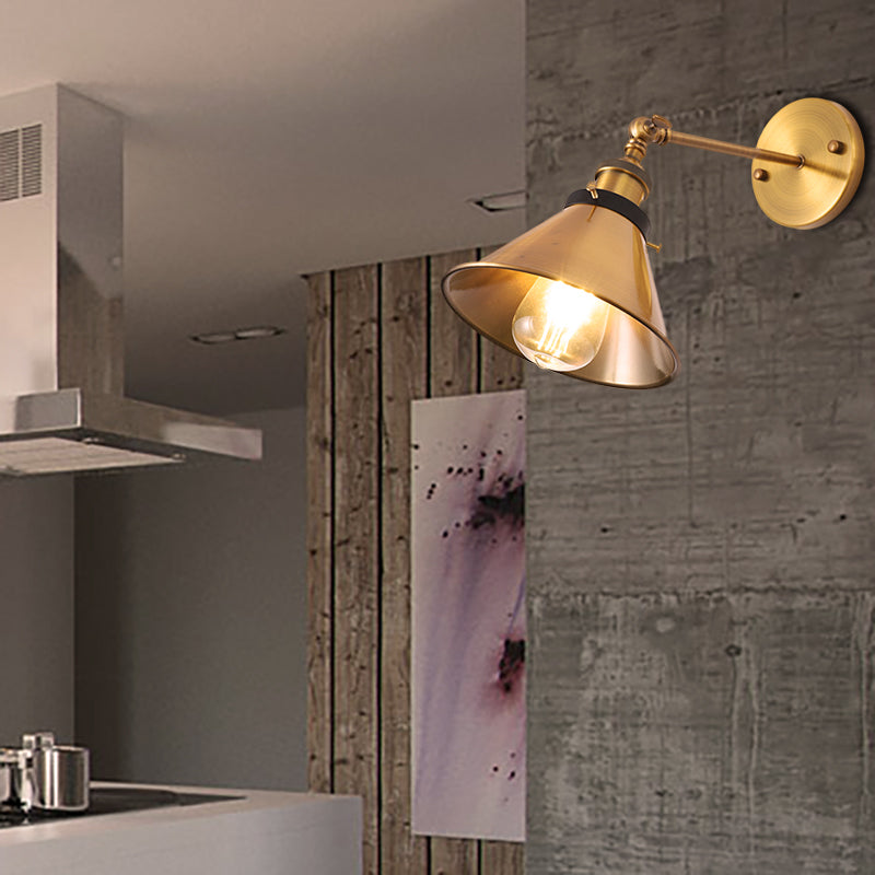 Industrial Style Metal Wall Lamp with Rotatable Barn/Cone Shade - Brass 1 Head Lighting Fixture for Kitchen