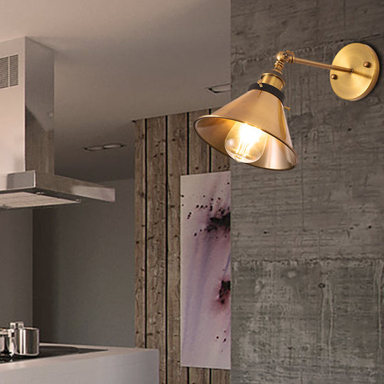 Industrial Style Metal Wall Lamp with Rotatable Barn/Cone Shade - Brass 1 Head Lighting Fixture for Kitchen