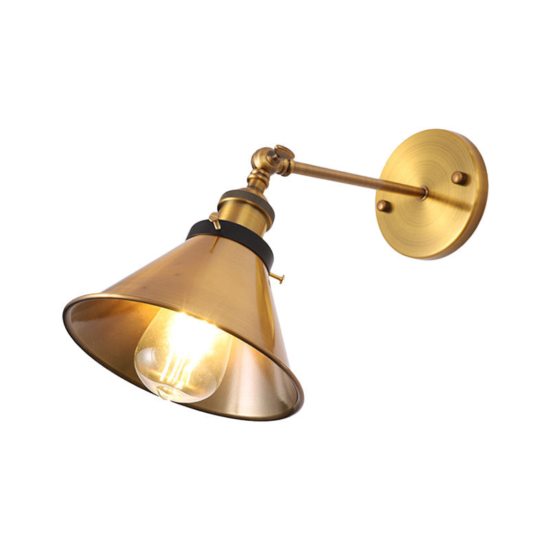 Industrial Style Metal Wall Lamp with Rotatable Barn/Cone Shade - Brass 1 Head Lighting Fixture for Kitchen