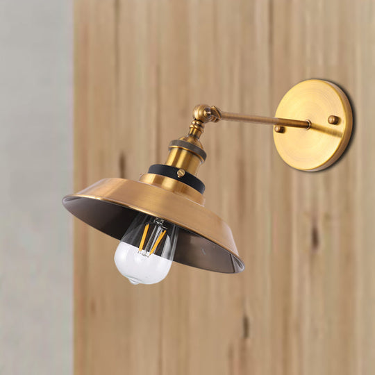 Industrial Style Metal Wall Lamp with Rotatable Barn/Cone Shade - Brass 1 Head Lighting Fixture for Kitchen