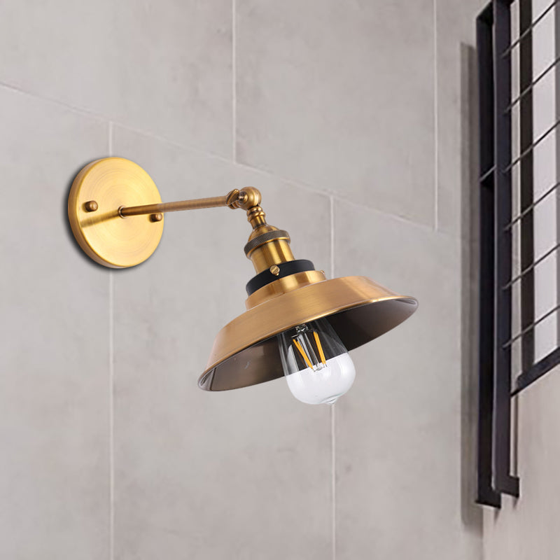 Industrial Style Metal Wall Lamp with Rotatable Barn/Cone Shade - Brass 1 Head Lighting Fixture for Kitchen