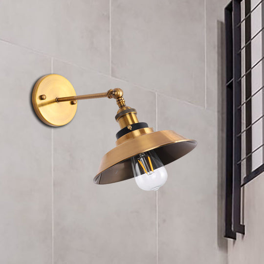 Industrial Style Metal Wall Lamp with Rotatable Barn/Cone Shade - Brass 1 Head Lighting Fixture for Kitchen