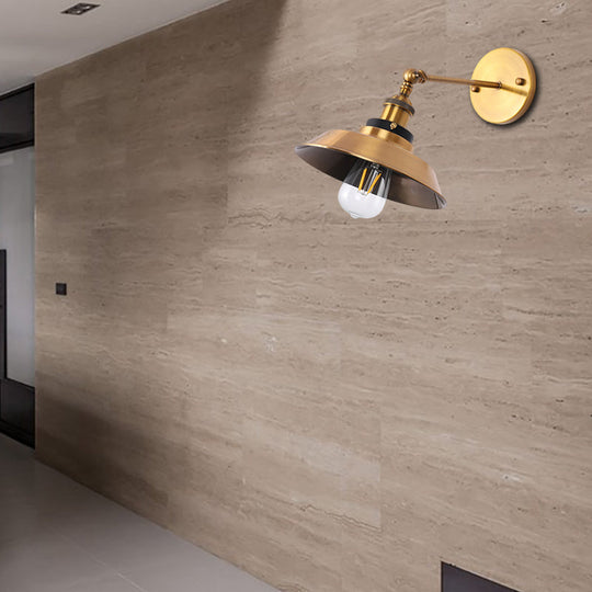 Industrial Style Metal Wall Lamp with Rotatable Barn/Cone Shade - Brass 1 Head Lighting Fixture for Kitchen