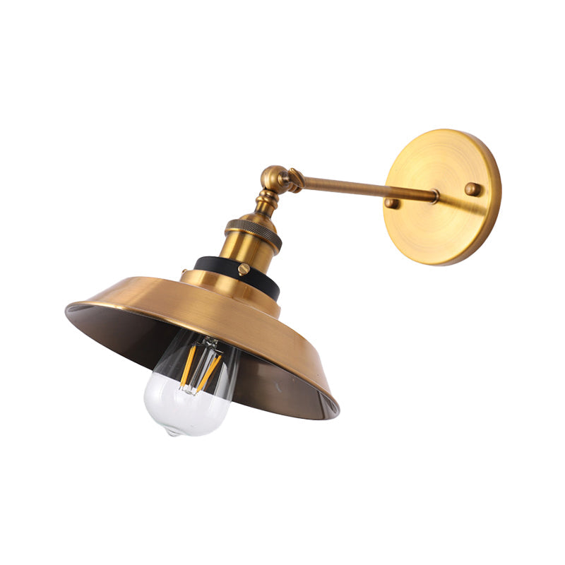 Industrial Style Metal Wall Lamp with Rotatable Barn/Cone Shade - Brass 1 Head Lighting Fixture for Kitchen