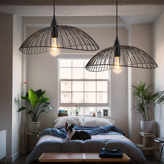 Industrial Style Metal Kitchen Suspension Light with Waveforms Design - Black, 8"/19.5" Dia, 1 Head