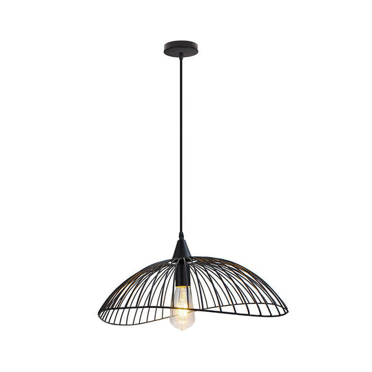 Industrial Style Metal Kitchen Suspension Light with Waveforms Design - Black, 8"/19.5" Dia, 1 Head