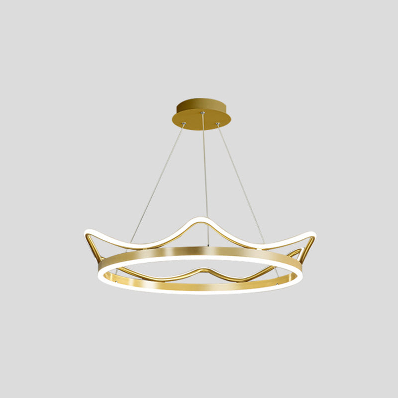 Crown Suspension Pendant Light for Kids' Bedroom with Metallic Finish