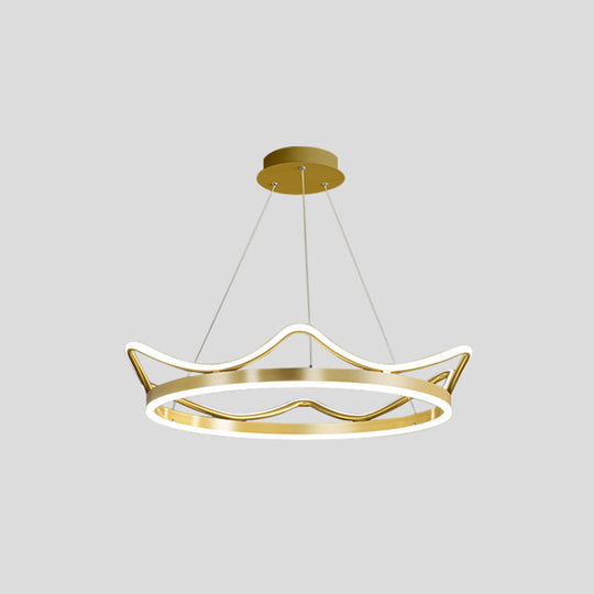 Crown Suspension Pendant Light for Kids' Bedroom with Metallic Finish