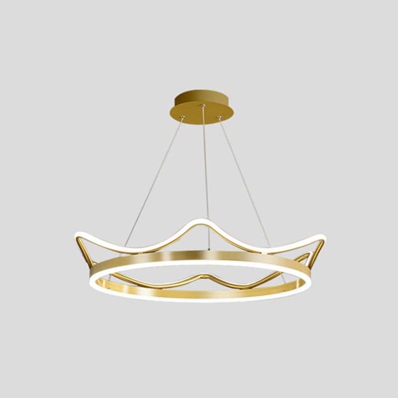 Crown Suspension Pendant Light for Kids' Bedroom with Metallic Finish