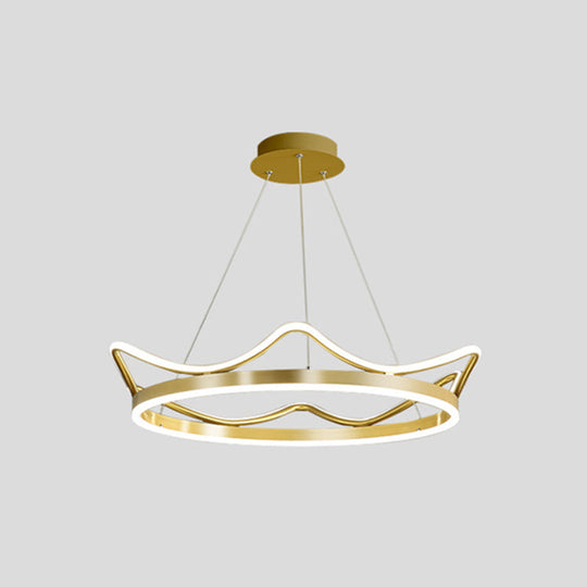 Crown Suspension Pendant Light for Kids' Bedroom with Metallic Finish