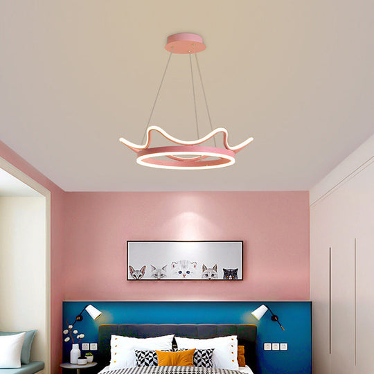Crown Suspension Pendant Light for Kids' Bedroom with Metallic Finish