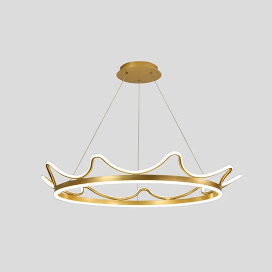 Crown Suspension Pendant Light for Kids' Bedroom with Metallic Finish