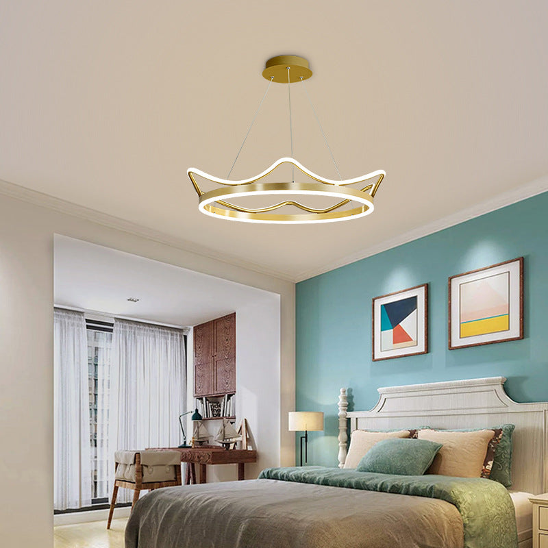 Crown Suspension Pendant Light for Kids' Bedroom with Metallic Finish