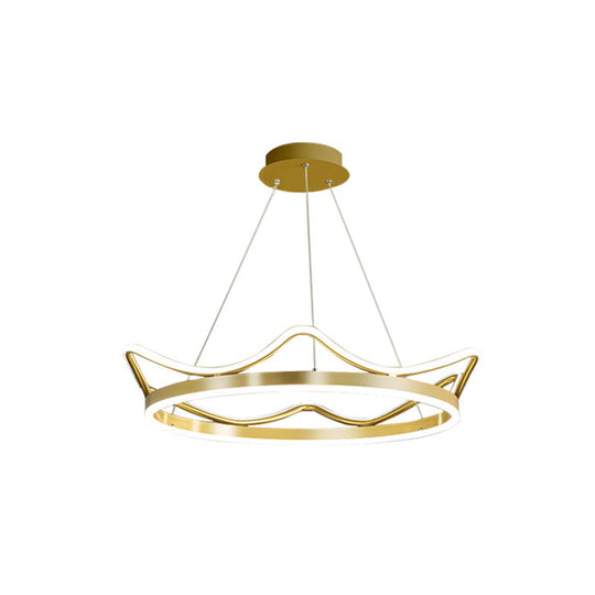 Crown Suspension Pendant Light for Kids' Bedroom with Metallic Finish