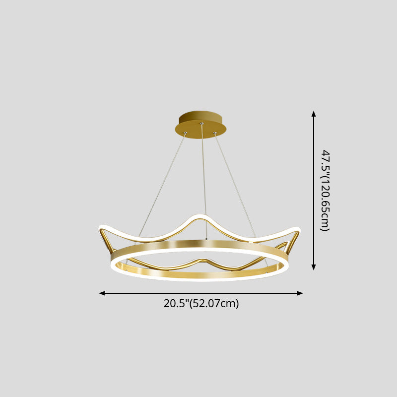 Crown Suspension Pendant Light for Kids' Bedroom with Metallic Finish
