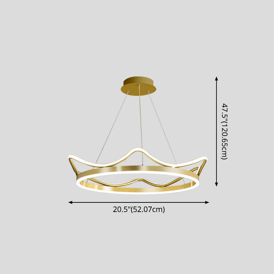 Crown Suspension Pendant Light for Kids' Bedroom with Metallic Finish