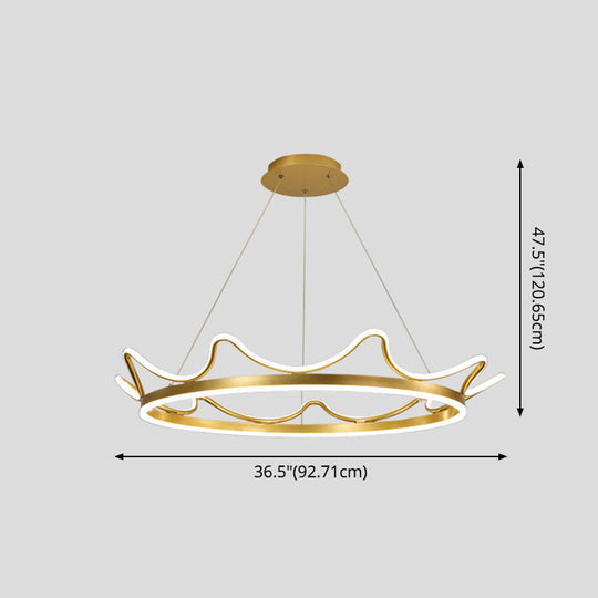 Crown Suspension Pendant Light for Kids' Bedroom with Metallic Finish