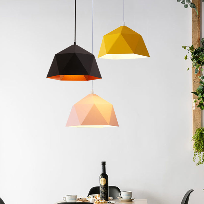 Nordic Macarons Style 1-Light Diamond Pendant Lamp - Modern Metal Dining Room Hanging Lighting