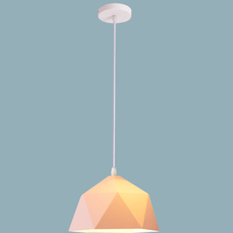 Nordic Macarons Style 1-Light Diamond Pendant Lamp - Modern Metal Dining Room Hanging Lighting