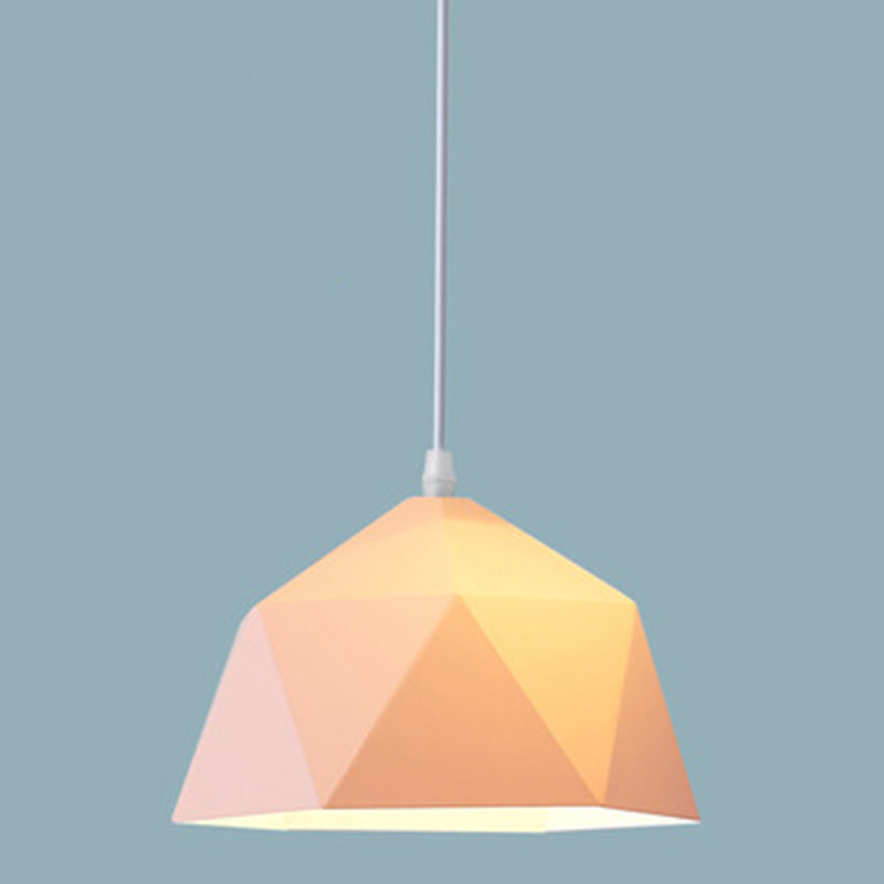 Nordic Macarons Style 1-Light Diamond Pendant Lamp - Modern Metal Dining Room Hanging Lighting