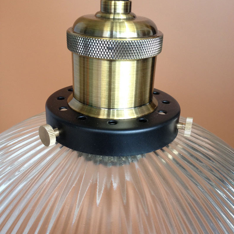 Industrial Ribbed Clear Glass Pendant Light - 1-Light Bowl Style for Restaurants