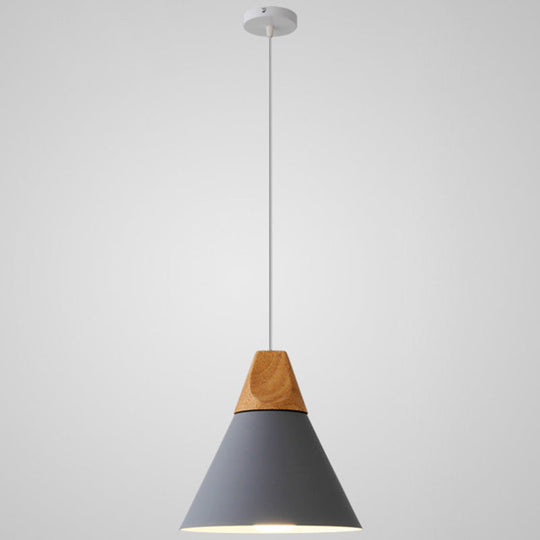 Metal Tapered Hanging Light - Nordic Style - 1-Light Restaurant Pendant Lamp with Wooden Top