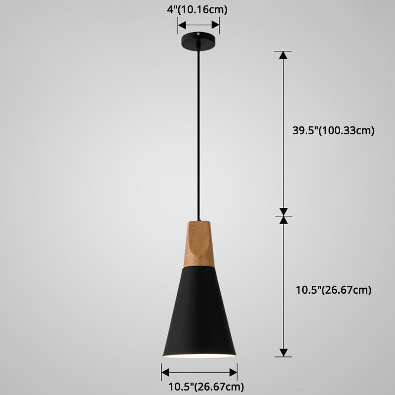 Metal Tapered Hanging Light - Nordic Style - 1-Light Restaurant Pendant Lamp with Wooden Top