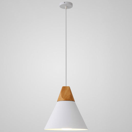 Metal Tapered Hanging Light - Nordic Style - 1-Light Restaurant Pendant Lamp with Wooden Top