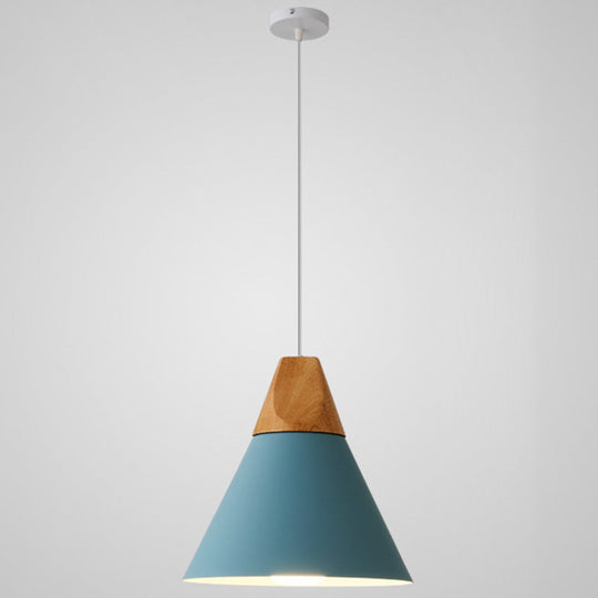 Metal Tapered Hanging Light - Nordic Style - 1-Light Restaurant Pendant Lamp with Wooden Top