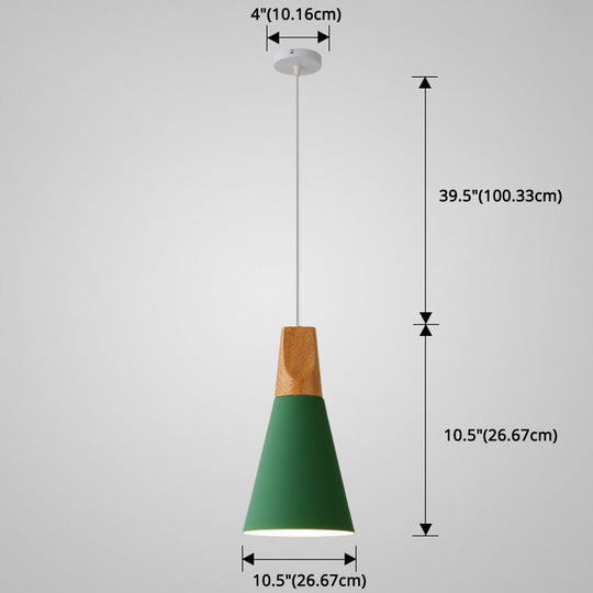Metal Tapered Hanging Light - Nordic Style - 1-Light Restaurant Pendant Lamp with Wooden Top