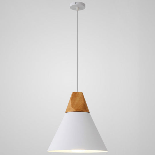 Metal Tapered Hanging Light - Nordic Style - 1-Light Restaurant Pendant Lamp with Wooden Top