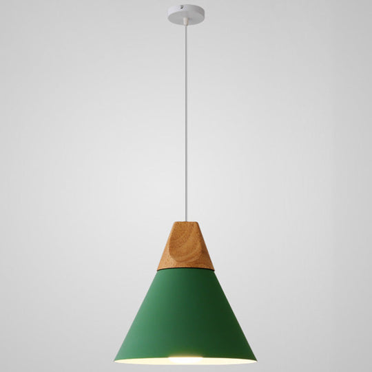 Metal Tapered Hanging Light - Nordic Style - 1-Light Restaurant Pendant Lamp with Wooden Top