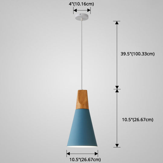 Metal Tapered Hanging Light - Nordic Style - 1-Light Restaurant Pendant Lamp with Wooden Top