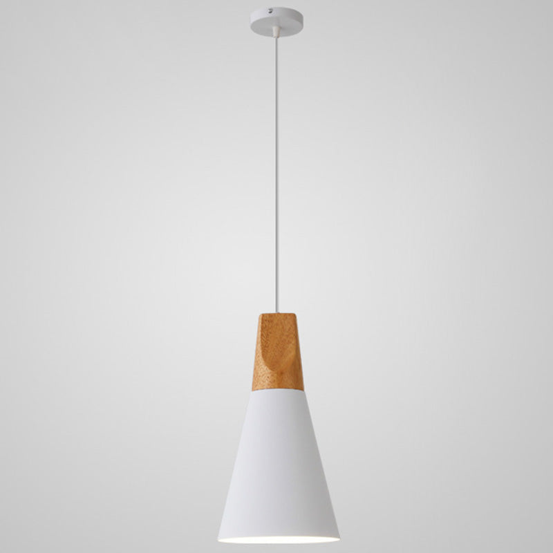 Metal Tapered Hanging Light - Nordic Style - 1-Light Restaurant Pendant Lamp with Wooden Top