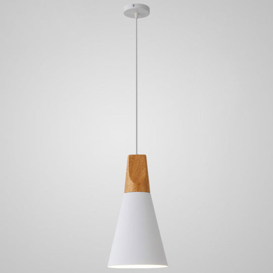 Metal Tapered Hanging Light - Nordic Style - 1-Light Restaurant Pendant Lamp with Wooden Top