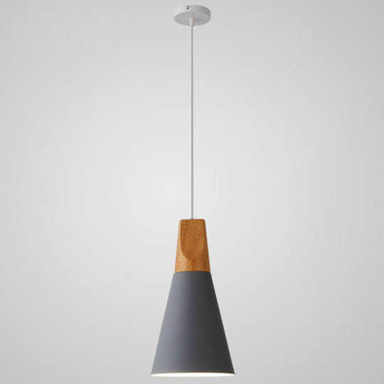 Metal Tapered Hanging Light - Nordic Style - 1-Light Restaurant Pendant Lamp with Wooden Top
