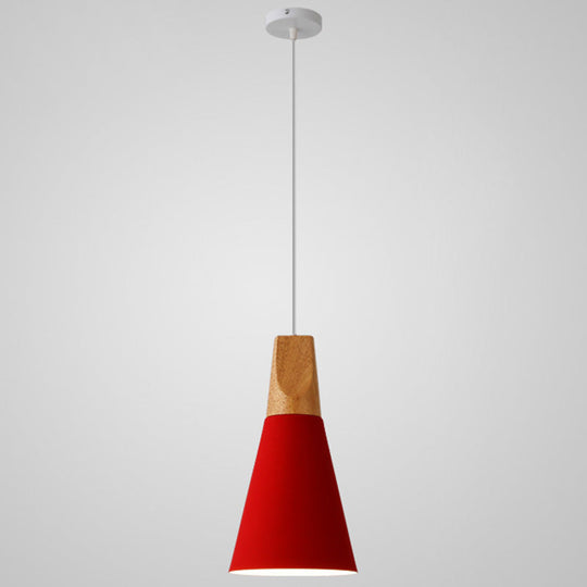 Metal Tapered Hanging Light - Nordic Style - 1-Light Restaurant Pendant Lamp with Wooden Top
